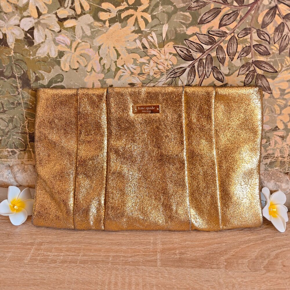 Kate Spade April Starlight Drive Large Gold Clutch